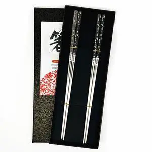 2Pairs Stainless Steel Chopsticks Reusable Dishwasher Black Silver 2Pairs Stainless Steel Chopsticks Reusable Dishwasher Black Silver