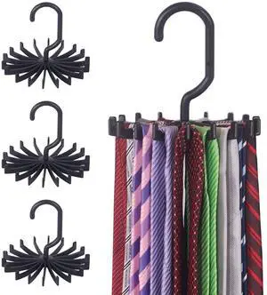 Tie Rack Hanger Holder Hooks Organizer for Mens, 360 Degree Rotating Tie Racks, Black Tie Rack Hanger Holder Hooks Organizer for Mens, 360 Degree Rotating Tie Racks, Black