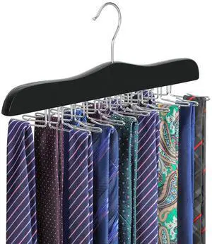 Tie Rack Hanger for Closet, Wooden Tie Organizer for Men with 24 Folding Hooks, Space Saving Necktie Holder for Storage and Display Bra, Tank Top, Camisole (1-Pack), Black- CT14B Tie Rack Hanger for Closet, Wooden Tie Organizer for Men with 24 Folding Hooks, Space Saving Necktie Holder for Storage and Display Bra, Tank Top, Camisole (1-Pack), Black- CT14B
