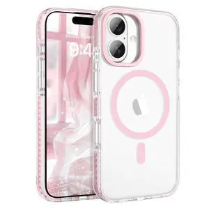 Magnetic for iPhone 16 Case 6.1", Compatible with Magsafe Military Shockproof Protective Bumper Cute Transparent Slim Anti-Yellowing Phone Case for iPhone 16 Cover, Clear Pink Magnetic for iPhone 16 Case 6.1", Compatible with Magsafe Military Shockproof Protective Bumper Cute Transparent Slim Anti-Yellowing Phone Case for iPhone 16 Cover, Clear Pink