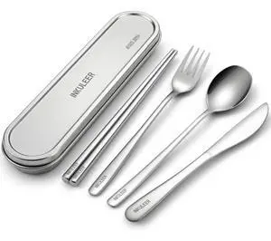 Travel Cutlery Set - 18/8 Stainless Steel Reusable Utensils with Metal Case, Portable Silverware for Camping, Office, Travel & Outdoor Dining Travel Cutlery Set - 18/8 Stainless Steel Reusable Utensils with Metal Case, Portable Silverware for Camping, Office, Travel & Outdoor Dining