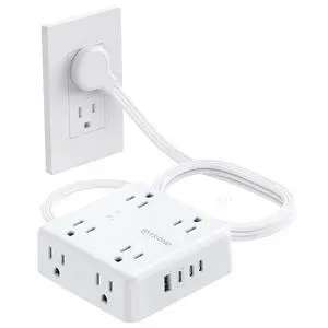 Surge Protector Power Strip, 5ft Flat Plug Extension Cord, White Surge Protector Power Strip, 5ft Flat Plug Extension Cord, White