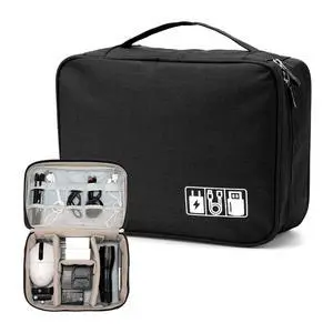 Cable Organizer Bag, Electronic Accessories Travel Case, Waterproof Double Layer Storage Bag for Charger, Cord, Phone, Earphone, Portable Carry Pouch for Travel & Daily Use (Black) Cable Organizer Bag, Electronic Accessories Travel Case, Waterproof Double Layer Storage Bag for Charger, Cord, Phone, Earphone, Portable Carry Pouch for Travel & Daily Use (Black)