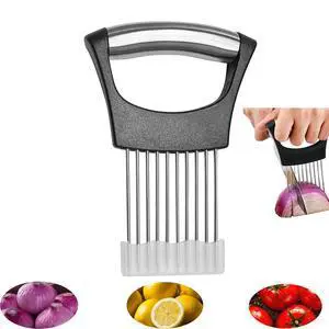 Onion slicer, lemon slicer, stainless steel onion cutter for slicing potatoes, onions, tomatoes, eggs, fruits, vegetables and meat, with protective cover (1) Onion slicer, lemon slicer, stainless steel onion cutter for slicing potatoes, onions, tomatoes, eggs, fruits, vegetables and meat, with protective cover (1)