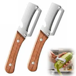 2 Pcs Multi-Functional Vegetable Peeler For Kitchen,Fruit Peeler,Potato Peeler,Stainless Steel Blade,With Wooden Handle And Bottle Opener, Kitchen Peeling Tool For Fruits Potatoes Apples Carrots 2 Pcs Multi-Functional Vegetable Peeler For Kitchen,Fruit Peeler,Potato Peeler,Stainless Steel Blade,With Wooden Handle And Bottle Opener, Kitchen Peeling Tool For Fruits Potatoes Apples Carrots
