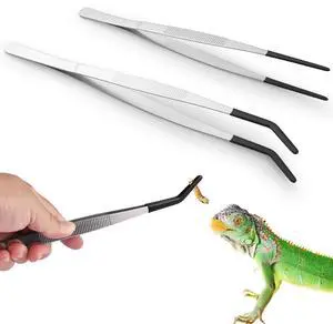2-Pack Reptile Feeding Tongs with Soft Rubber Tips - 10" & 11.8" Extra Long Curved/Straight Aquarium Tweezers for Bearded Dragons, Snake Feeding & Terrarium Maintenance,Stainless Steel 2-Pack Reptile Feeding Tongs with Soft Rubber Tips - 10" & 11.8" Extra Long Curved/Straight Aquarium Tweezers for Bearded Dragons, Snake Feeding & Terrarium Maintenance,Stainless Steel