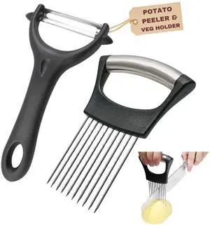 Potato Peelers for Kitchen Stainless Steel Potato Slicing Guide with Safety Handle + Dual Blade Peeler for Easy Food Prep Perfect for Onions, Tomatoes, Potatoes, and More Potato Peelers for Kitchen Stainless Steel Potato Slicing Guide with Safety Handle + Dual Blade Peeler for Easy Food Prep Perfect for Onions, Tomatoes, Potatoes, and More