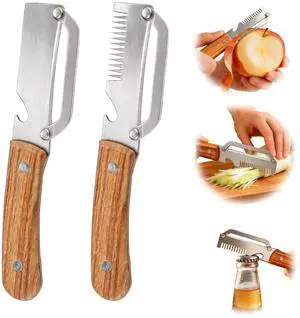 Multifunctional Vegetable Peeler, 3 in 1 Julienne Peeler with Wooden Handle, Vegetable Shredder with Bottle Opener for Peeling Veggie Fruit Pineapple Pumpkin Carrot(2 Pack) Multifunctional Vegetable Peeler, 3 in 1 Julienne Peeler with Wooden Handle, Vegetable Shredder with Bottle Opener for Peeling Veggie Fruit Pineapple Pumpkin Carrot(2 Pack)