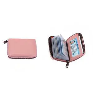 Genuine Leather Credit Card Holder, Wallet Case, Bank Card Case, RFID Blocking Secure Card Case, ID Case, Organizer Zipper Wallet 1 Pcs - Pink Genuine Leather Credit Card Holder, Wallet Case, Bank Card Case, RFID Blocking Secure Card Case, ID Case, Organizer Zipper Wallet 1 Pcs - Pink