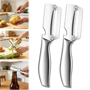 2Pc Multi-Functional Vegetable Peeler for Kitchen,2026 New Stainless Steel Peeler with Wooden Handle and Bottle Opener,2 in 1 Stainless Steel Kitchen Tool for Fruit Apple Potato Pumpkin Slicer(Sliver) 2Pc Multi-Functional Vegetable Peeler for Kitchen,2026 New Stainless Steel Peeler with Wooden Handle and Bottle Opener,2 in 1 Stainless Steel Kitchen Tool for Fruit Apple Potato Pumpkin Slicer(Sliver)