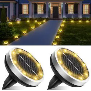 Solar Lights Outdoor Waterproof, 2 Pack 8 LED, Thickened Stainless Steel Ground Light, Solar Garden Lights Landscape Lighting for Patio Pathway Lawn Yard Deck Driveway Walkway, Warm White Solar Lights Outdoor Waterproof, 2 Pack 8 LED, Thickened Stainless Steel Ground Light, Solar Garden Lights Landscape Lighting for Patio Pathway Lawn Yard Deck Driveway Walkway, Warm White