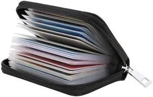Genuine Leather Credit Card Holder Zipper Wallet With 26 Card Slots (Black) Genuine Leather Credit Card Holder Zipper Wallet With 26 Card Slots (Black)