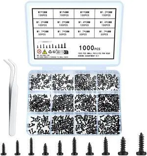 1000 Pcs Small Pan Head Screws Assortment Kit, Micro Tiny Electronic Self-Tapping Machine Screws for Glasses Watches Phone Electronic Repair 1000 Pcs Small Pan Head Screws Assortment Kit, Micro Tiny Electronic Self-Tapping Machine Screws for Glasses Watches Phone Electronic Repair