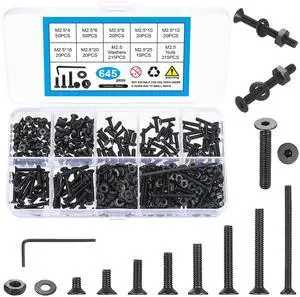 645 Pcs M2.5 Metric Screw Assortment, Countersunk Machine Screw Assortment Kit, Flat Head Hex Socket Cap Screws Set, Black Countersunk Bolts and Nuts Set with Washers & Wrench 645 Pcs M2.5 Metric Screw Assortment, Countersunk Machine Screw Assortment Kit, Flat Head Hex Socket Cap Screws Set, Black Countersunk Bolts and Nuts Set with Washers & Wrench