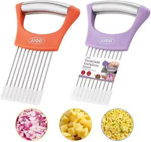 2PCS Onion Slicer Holder, Stainless Steel Onion Cutter for Slicing and Storage Onions, Tomato, Eggs and Vegetables, Protective Cover Included, Dishwasher Safe (Stylish orange+ Purple Color) 2PCS Onion Slicer Holder, Stainless Steel Onion Cutter for Slicing and Storage Onions, Tomato, Eggs and Vegetables, Protective Cover Included, Dishwasher Safe (Stylish orange+ Purple Color)