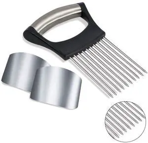 1PCS Stainless Steel Onion Holder Slicer, 2PCS Finger Guard, Holder Slicer for Vegetables, Tomato, Lemon, Meat 1PCS Stainless Steel Onion Holder Slicer, 2PCS Finger Guard, Holder Slicer for Vegetables, Tomato, Lemon, Meat