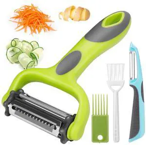 Julienne Peeler, Potato Vegetable Peeler for Kitchen, I and Y Potato Peelers for Apple Fruit Carrot Zucchini Cucumber Veggie, 3 in 1 Blade Spin Design, Anti-Slip Handle Julienne Peeler, Potato Vegetable Peeler for Kitchen, I and Y Potato Peelers for Apple Fruit Carrot Zucchini Cucumber Veggie, 3 in 1 Blade Spin Design, Anti-Slip Handle