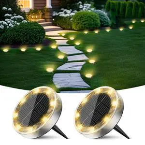 Solar Ground Lights Outdoor, 2 Pack Flat Solar Powered Disc Lights, IP68 Waterproof, Anti-Rust, Landscape Lighting for Pathway Garden Yard Lawn Walkway Landscape Driveway, Mini, Warm White Solar Ground Lights Outdoor, 2 Pack Flat Solar Powered Disc Lights, IP68 Waterproof, Anti-Rust, Landscape Lighting for Pathway Garden Yard Lawn Walkway Landscape Driveway, Mini, Warm White