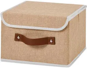 Collapsible Storage Boxes Baskets with Lid Cotton Linen Fabric Storage Bins with Faux Leather Handles Decorative Washable Cube Organizer Container for Home Closet Bedroom (Linen, Small Size) Collapsible Storage Boxes Baskets with Lid Cotton Linen Fabric Storage Bins with Faux Leather Handles Decorative Washable Cube Organizer Container for Home Closet Bedroom (Linen, Small Size)