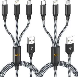Multi Charging Cable 2Pack 6FT 3 in 1 Long Apple MFi Certified Cable Multi Charging Cable 2Pack 6FT 3 in 1 Long Apple MFi Certified Cable