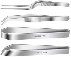 4 Pieces Fish Bone Tweezers Set, Two 4.6" Stainless Steel Tweezer and Two 5.5" Tongs for Cooking Food Design styling. 4 Pieces Fish Bone Tweezers Set, Two 4.6" Stainless Steel Tweezer and Two 5.5" Tongs for Cooking Food Design styling.