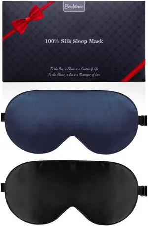 100% Mulberry Silk Sleep Mask, Blackout Eye Masks(Black & Blue) 100% Mulberry Silk Sleep Mask, Blackout Eye Masks(Black & Blue)