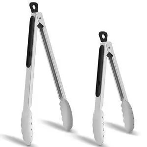 Stainless Steel Kitchen Tongs Set of 2-9" and 12", Locking Metal Cooking Tongs with Non-Slip Grip for Serving, BBQ, Grill & Air Fryer Stainless Steel Kitchen Tongs Set of 2-9" and 12", Locking Metal Cooking Tongs with Non-Slip Grip for Serving, BBQ, Grill & Air Fryer