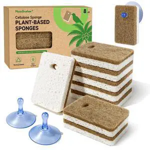 8 Pack Kitchen Sponges with 2 Suction Cup Holders, Natural Cellulose & Coconut Dish Sponge, Biodegradable Eco Friendly Kitchen Sponge, Non Scratch Sponges for Washing Dishes 8 Pack Kitchen Sponges with 2 Suction Cup Holders, Natural Cellulose & Coconut Dish Sponge, Biodegradable Eco Friendly Kitchen Sponge, Non Scratch Sponges for Washing Dishes