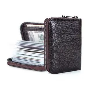 Genuine Leather Credit Card Holder Zipper Wallet RFID Blocking Secure Card Case ID Case Organizer (Classic Brown) Genuine Leather Credit Card Holder Zipper Wallet RFID Blocking Secure Card Case ID Case Organizer (Classic Brown)