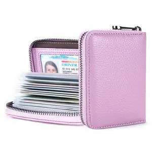 Leather Credit Card Holder Zipper Wallet RFID Blocking Secure Card Case ID Case Organizer (Light Purple) Leather Credit Card Holder Zipper Wallet RFID Blocking Secure Card Case ID Case Organizer (Light Purple)