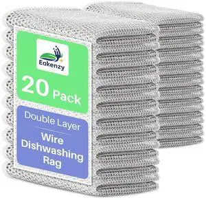 Non Scratch Wire Dishcloth, Multipurpose Wire Dishwashing Rag for Wet and Dry, Steel Cloth for Washing Dishes, Rust Removal Cleaning Cloth Kitchen, No Odor, Double Layer, 20 Pack Non Scratch Wire Dishcloth, Multipurpose Wire Dishwashing Rag for Wet and Dry, Steel Cloth for Washing Dishes, Rust Removal Cleaning Cloth Kitchen, No Odor, Double Layer, 20 Pack