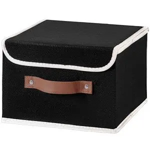 Collapsible Storage Boxes Baskets with Lid Cotton Linen Fabric Storage Bins with Faux Leather Handles Decorative Washable Cube Organizer Container for Home Closet Bedroom (Black, Small Size) Collapsible Storage Boxes Baskets with Lid Cotton Linen Fabric Storage Bins with Faux Leather Handles Decorative Washable Cube Organizer Container for Home Closet Bedroom (Black, Small Size)