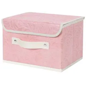 Fabric Storage Box Bins with Lids, Rose Print, Pink, Small Fabric Storage Box Bins with Lids, Rose Print, Pink, Small