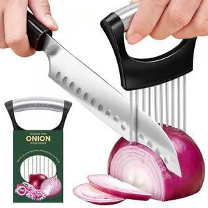 Onion Holder for Slicing, Stainless Steel Onion Slicer, Onions Slicer Holder with Protective Cover, Multi-Use Vegetable Chopper for Onions Tomatoes Avocados Potato Eggs Kiwifruit Meat Lemon Onion Holder for Slicing, Stainless Steel Onion Slicer, Onions Slicer Holder with Protective Cover, Multi-Use Vegetable Chopper for Onions Tomatoes Avocados Potato Eggs Kiwifruit Meat Lemon