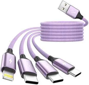 3 Type-C+ 1IP Ports 4 in 1 Multi Charging Cable for Multiple Devices, 5FT 3 Type-C+ 1IP Ports 4 in 1 Multi Charging Cable for Multiple Devices, 5FT