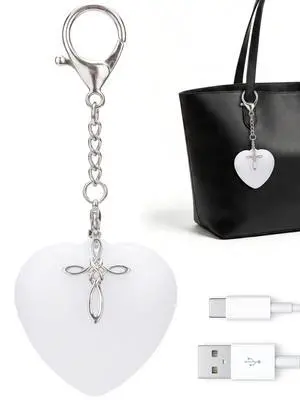 Purse Light Handbag - Rechargeable Heart LED with Cross Pendant, Touch Activated Bag Light for Deep Totes, Purse Must Haves & Accessories Gift Ideas for Women - Silver Purse Light Handbag - Rechargeable Heart LED with Cross Pendant, Touch Activated Bag Light for Deep Totes, Purse Must Haves & Accessories Gift Ideas for Women - Silver