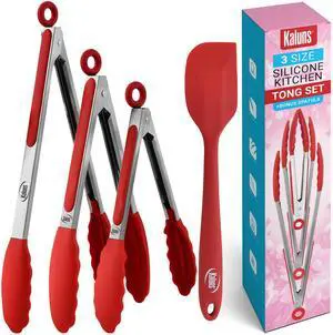 Kitchen Tongs for Cooking Grilling Set of 4, BBQ Grill Tongs With Silicone Tip Stainless Steel Heat Resistant, Non-stick Pull Lock, Incl 7, 9, 12 Inch Tong Plus a Silicone Spatula Kitchen Tongs for Cooking Grilling Set of 4, BBQ Grill Tongs With Silicone Tip Stainless Steel Heat Resistant, Non-stick Pull Lock, Incl 7, 9, 12 Inch Tong Plus a Silicone Spatula