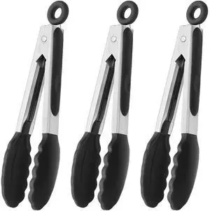 Mini Tongs with Silicone Tips 7-Inch Kitchen Tongs, Set of 3 (Black) Mini Tongs with Silicone Tips 7-Inch Kitchen Tongs, Set of 3 (Black)