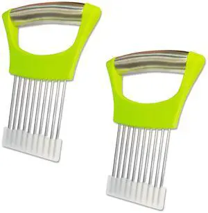 2-Pack Onion Holder Slicer with Stainless Steel Tines, Food Chopper Guide Tool, Chartreuse 2-Pack Onion Holder Slicer with Stainless Steel Tines, Food Chopper Guide Tool, Chartreuse