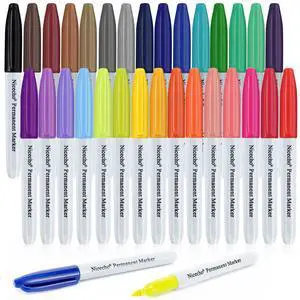 Permanent Markers, 30 Colored Fine Point Marker Pens, Waterproof Marker Works on Paper, Plastic, Wood, Metal and Glass Permanent Markers, 30 Colored Fine Point Marker Pens, Waterproof Marker Works on Paper, Plastic, Wood, Metal and Glass