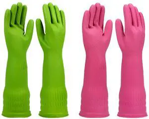 Dishwashing gloves 2 Pairs for kitchen,Rubber cleaning gloves,Long dish gloves reuseable.(Small,Green+Pink) Dishwashing gloves 2 Pairs for kitchen,Rubber cleaning gloves,Long dish gloves reuseable.(Small,Green+Pink)
