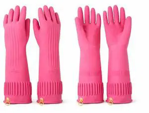 2 Pairs Pink Rubber Cleaning Gloves, Reusable Kitchen Dishwashing Gloves with Hanging Loop ((Pink, Medium (Pack of 2))) 2 Pairs Pink Rubber Cleaning Gloves, Reusable Kitchen Dishwashing Gloves with Hanging Loop ((Pink, Medium (Pack of 2)))