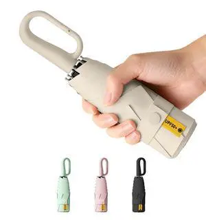 Travel Umbrella with Carabiner Ring Handle, Windproof 5-Fold Portable Umbrella, UPF 50+ UV Protective Sun Parasol, Water Repellent Lightweight Small Rain Shield for Backpack, Purse, Stroller, Beige Travel Umbrella with Carabiner Ring Handle, Windproof 5-Fold Portable Umbrella, UPF 50+ UV Protective Sun Parasol, Water Repellent Lightweight Small Rain Shield for Backpack, Purse, Stroller, Beige