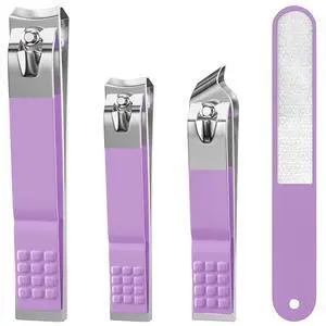 Nail Clipper Set, 4 PCS Ultra Sharp Nail Clippers for Men, Women, Adults Toenail Fingernail Clippers, Stainless Steel Nail Cutter & File, Purple Nail Clipper Set, 4 PCS Ultra Sharp Nail Clippers for Men, Women, Adults Toenail Fingernail Clippers, Stainless Steel Nail Cutter & File, Purple