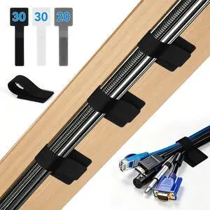 80 Pcs Cable Management Under Desk, Cord Organizer, Reusable Hook and Loop Cable Ties, Computer Accessories for Desk, Home Office Essentials, Black, White, Grey 80 Pcs Cable Management Under Desk, Cord Organizer, Reusable Hook and Loop Cable Ties, Computer Accessories for Desk, Home Office Essentials, Black, White, Grey