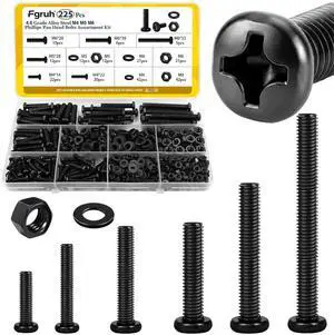 225pcs Screws and Nuts Assortment Kit,M4 M5 M6 Phillips Pan Head Assorted Nuts and Bolts,Washers Kit for Headboard, Wall Plate Switch, Receptacles Mounting Screws Black 225pcs Screws and Nuts Assortment Kit,M4 M5 M6 Phillips Pan Head Assorted Nuts and Bolts,Washers Kit for Headboard, Wall Plate Switch, Receptacles Mounting Screws Black