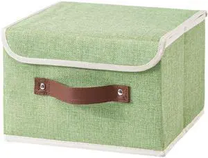 Collapsible Storage Boxes Baskets with Lid Cotton Linen Fabric Storage Bins with Faux Leather Handles Decorative Washable Cube Organizer Container for Home Closet Bedroom (Green, Small Size) Collapsible Storage Boxes Baskets with Lid Cotton Linen Fabric Storage Bins with Faux Leather Handles Decorative Washable Cube Organizer Container for Home Closet Bedroom (Green, Small Size)