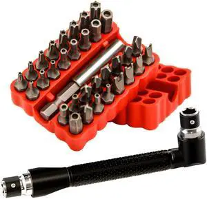 34pcs Security Bit Set 1/4 Inch Hex Shank Screwdriver Bit Set,Tamper Proof Bits-Torx+Hex+Tri Wing+Star+Spanner for Torx Security Screwdriver Set,High Hardness Impact Driver Bit Set(Red+Wrench) 34pcs Security Bit Set 1/4 Inch Hex Shank Screwdriver Bit Set,Tamper Proof Bits-Torx+Hex+Tri Wing+Star+Spanner for Torx Security Screwdriver Set,High Hardness Impact Driver Bit Set(Red+Wrench)