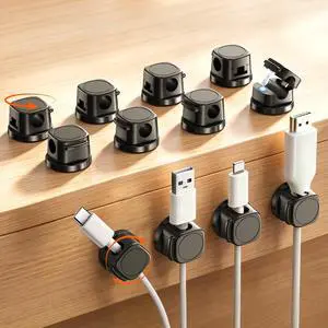 Magnetic Cable Clips 12 Pack, 360° Rotatable Self-Adhesive Cord Holder with One-Hand Open Lid, Cable Management for Nightstand Desk Car Phone Charger Magnetic Cable Clips 12 Pack, 360° Rotatable Self-Adhesive Cord Holder with One-Hand Open Lid, Cable Management for Nightstand Desk Car Phone Charger