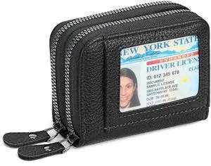 Credit Card Holder Wallet RFID Blocking Leather Small Wallet for Women Double Zipper Wallet with ID Window Credit Card Holder Wallet RFID Blocking Leather Small Wallet for Women Double Zipper Wallet with ID Window